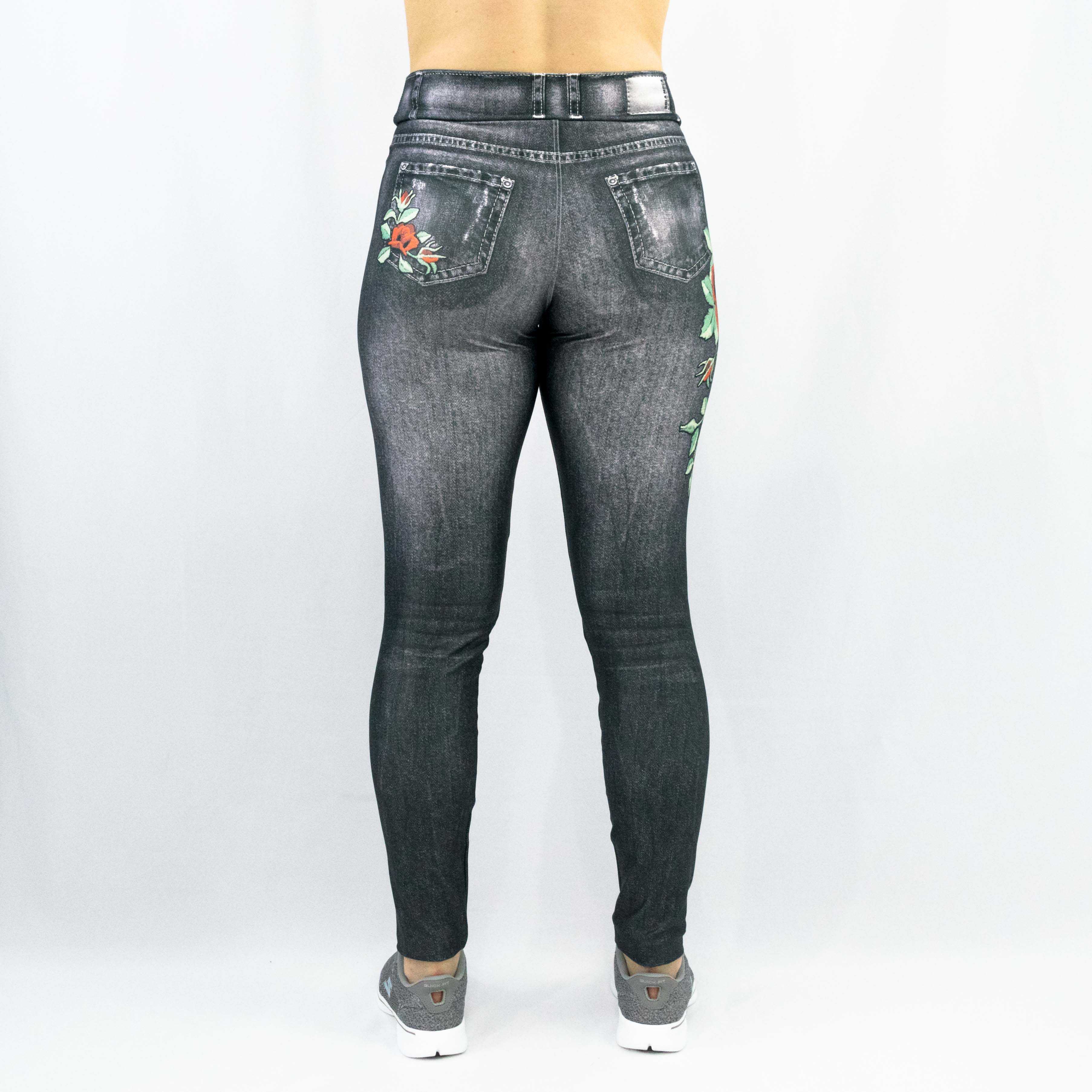 Legging Rola Moça Fake Jeans Flower 06260 Estampada Preta