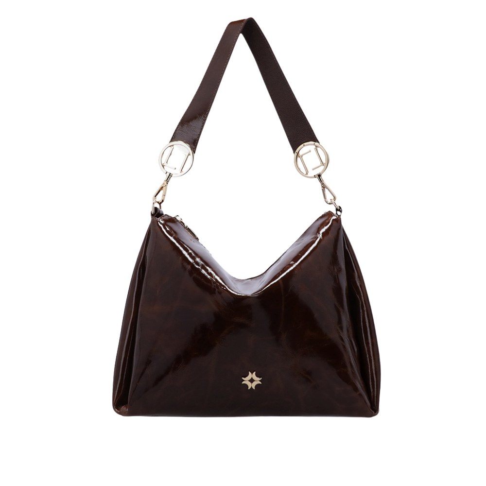 Bolsa Luz da Lua 2000631 Couro Natural Murano Verniz Café
