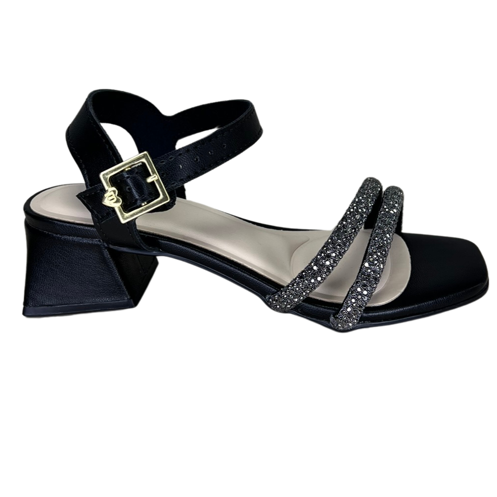 Sandália Molekinha 2347.107 Metal Glamour com Strass Preto