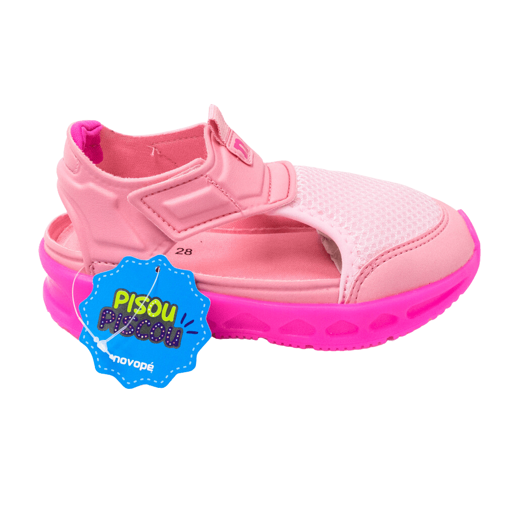 Sandália Novopé 300N267 Tecido com Velcro e LED Pink