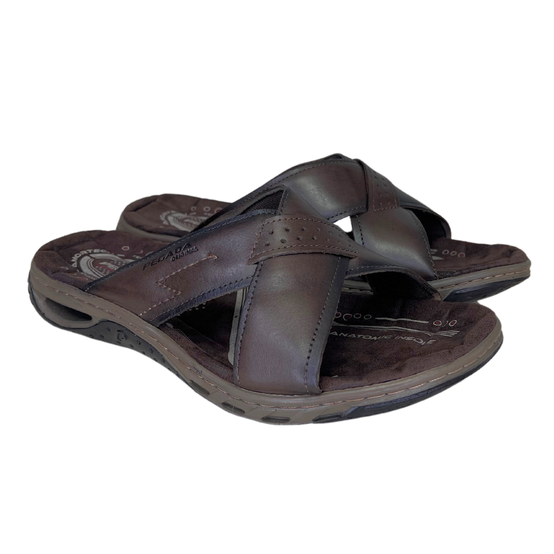 Chinelo Pegada 131661 Couro Natural Anilina Cravo - Islen Calçados