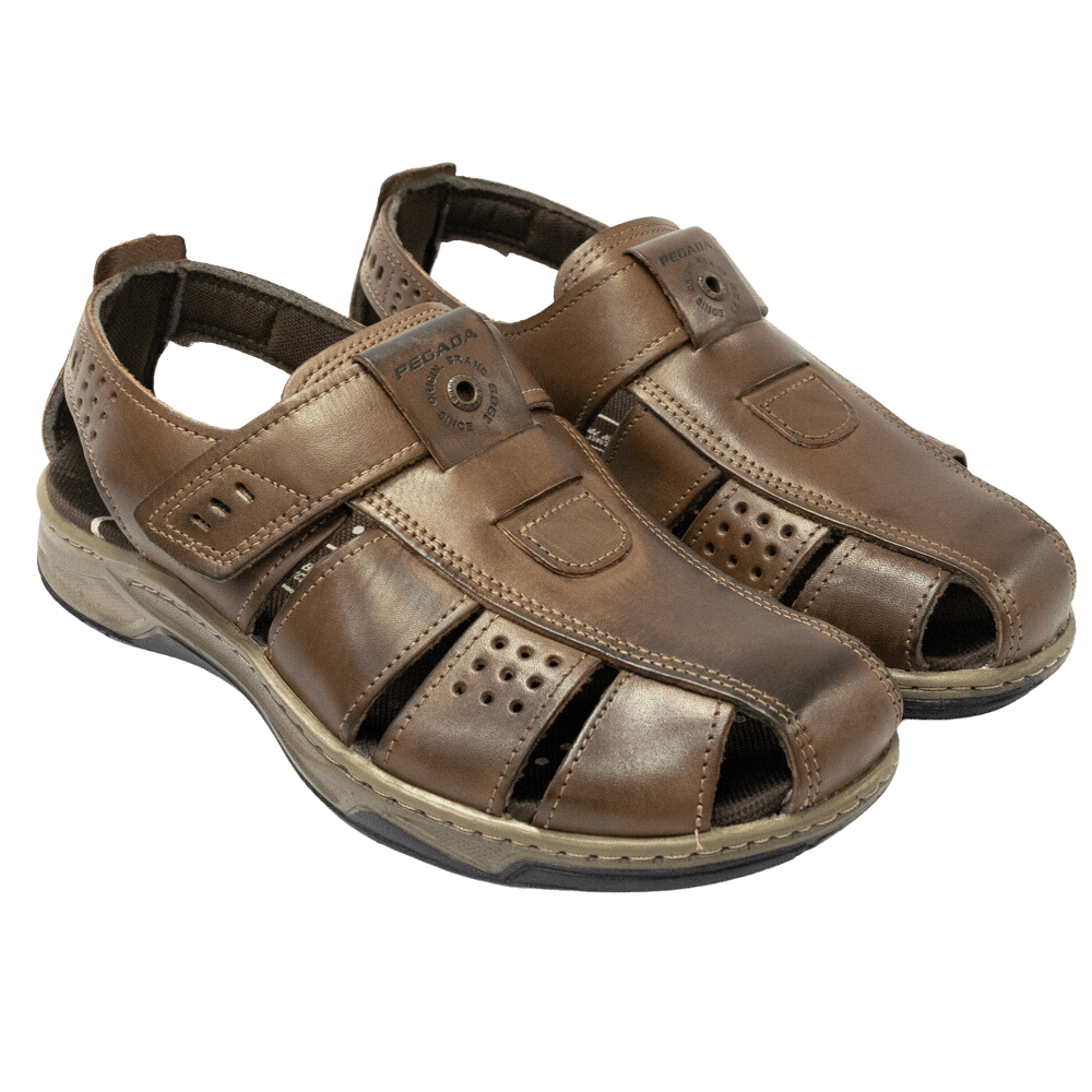 パキラ Sandália Pegada 132201-02 Couro Natural com Velcro Pinhão - Islen