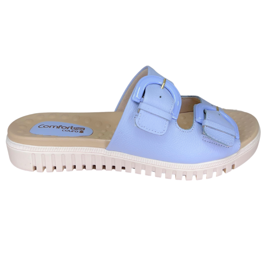 Chinelo ComfortFlex 2345404 Couro Natural Relax Soft Azul