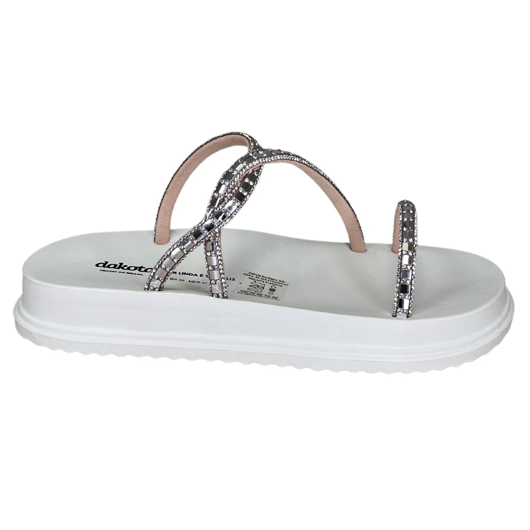 Chinelo Dakota Y6247-3 Papete com Tira Strass Prata