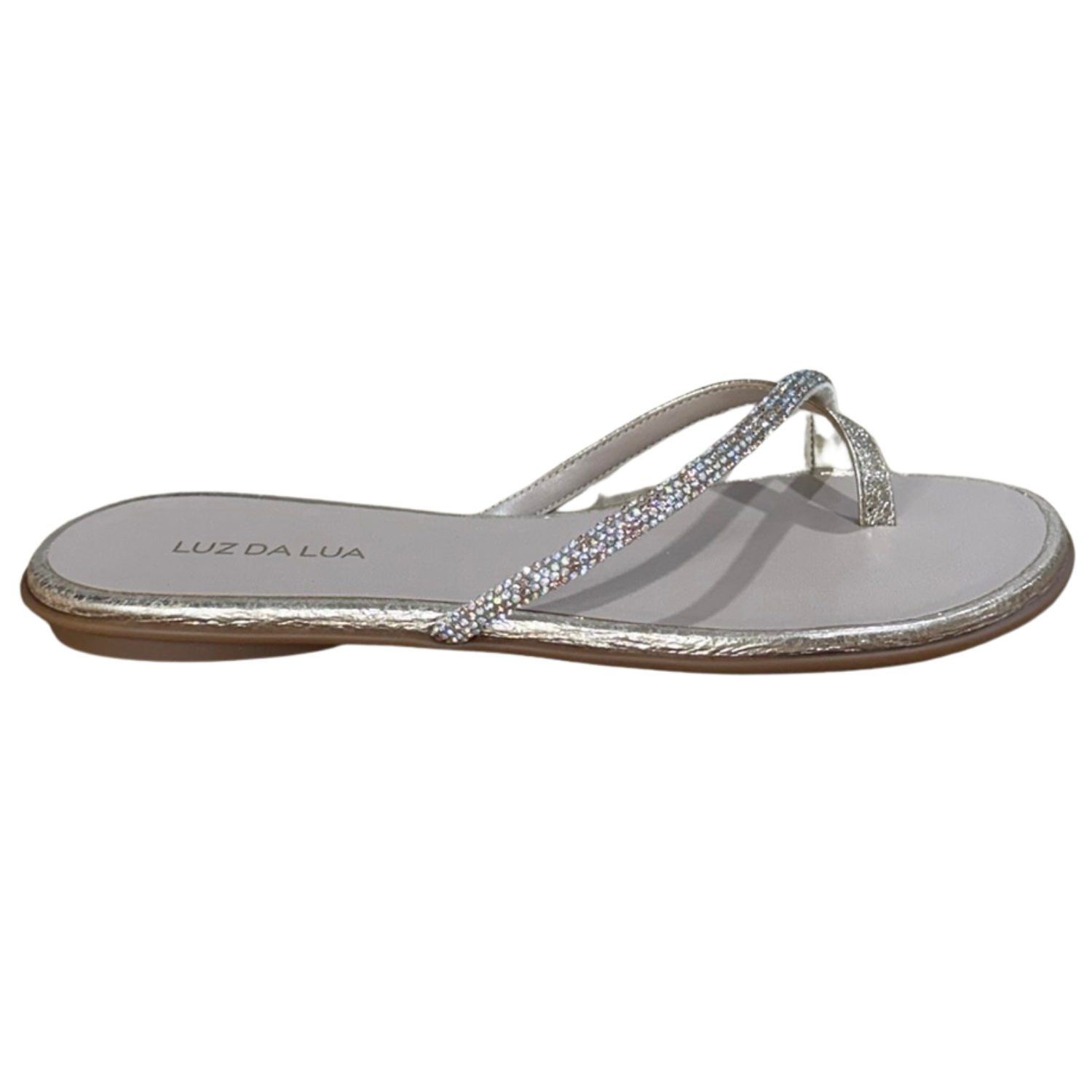 Chinelo Luz da Lua 52210068 Couro Natural Vênus com Strass
