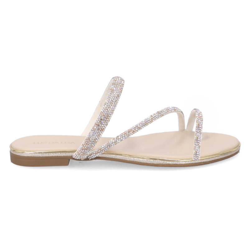 Chinelo Luz da Lua 54870052 Couro Natural com Strass Ouro