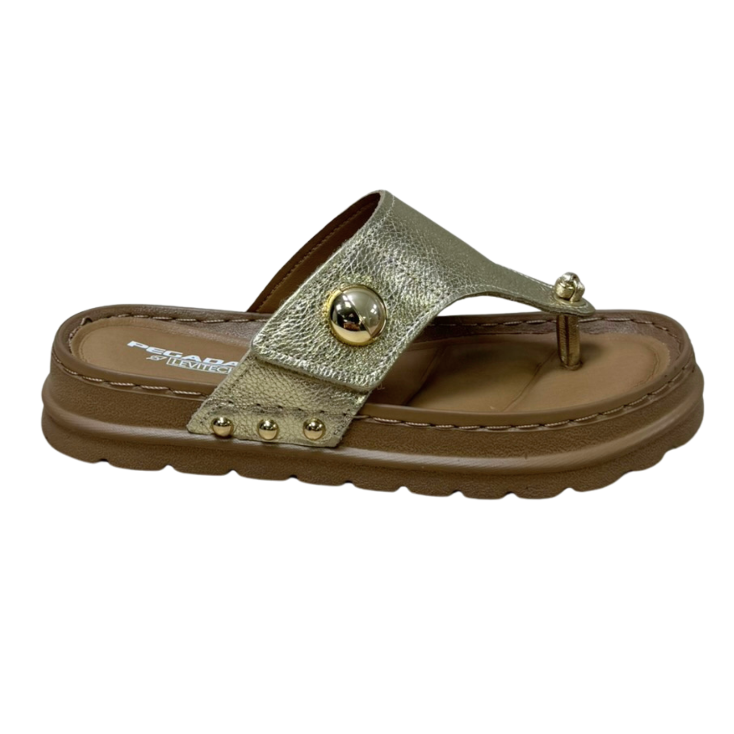 Chinelo Pegada 234702-04 Couro Natural Burnished Ouro