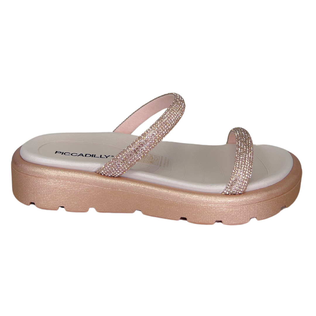 Chinelo Piccadilly 486001-1 Papete com Strass Dourado Rose