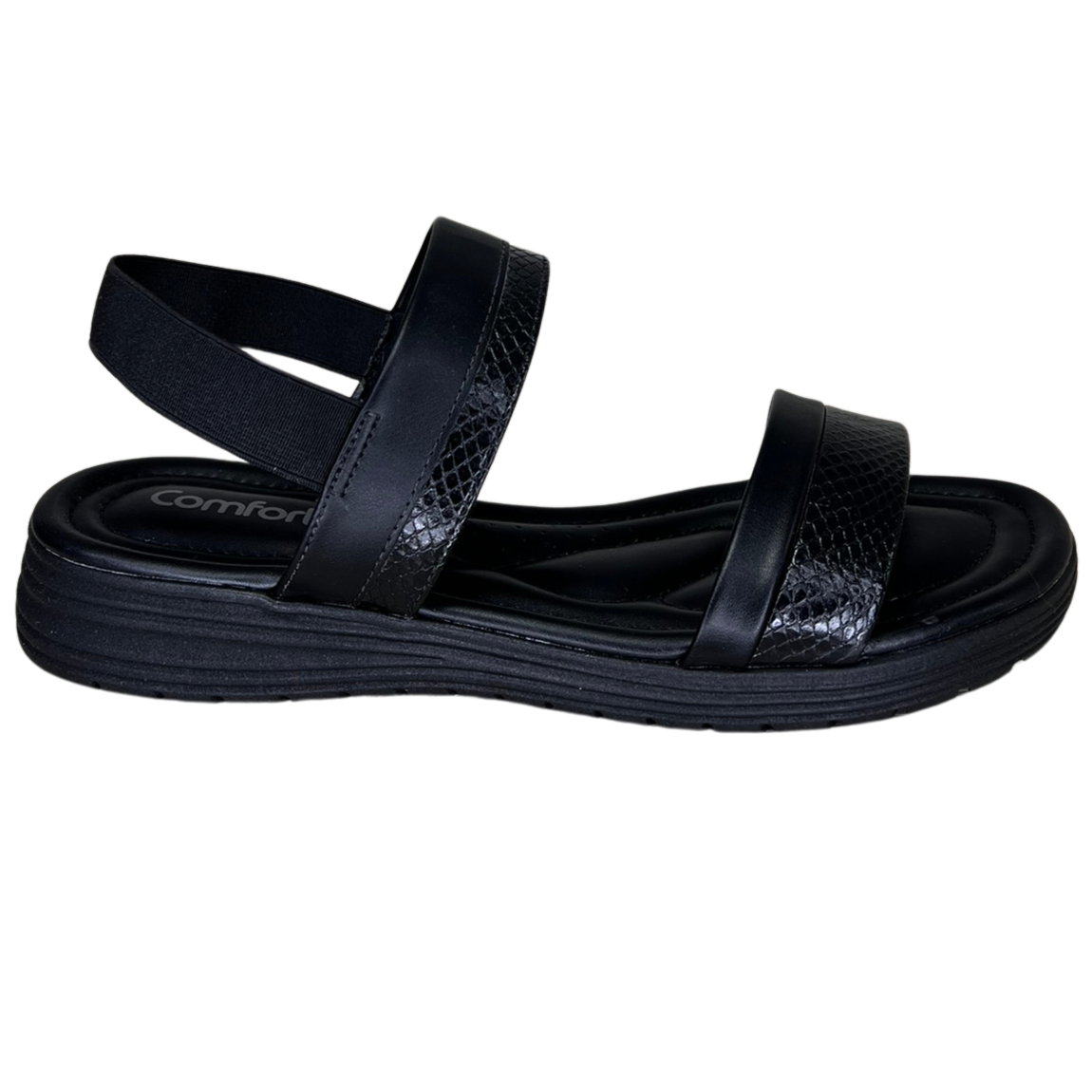 Sandália ComfortFlex 2451402 Napa Reptil Preto