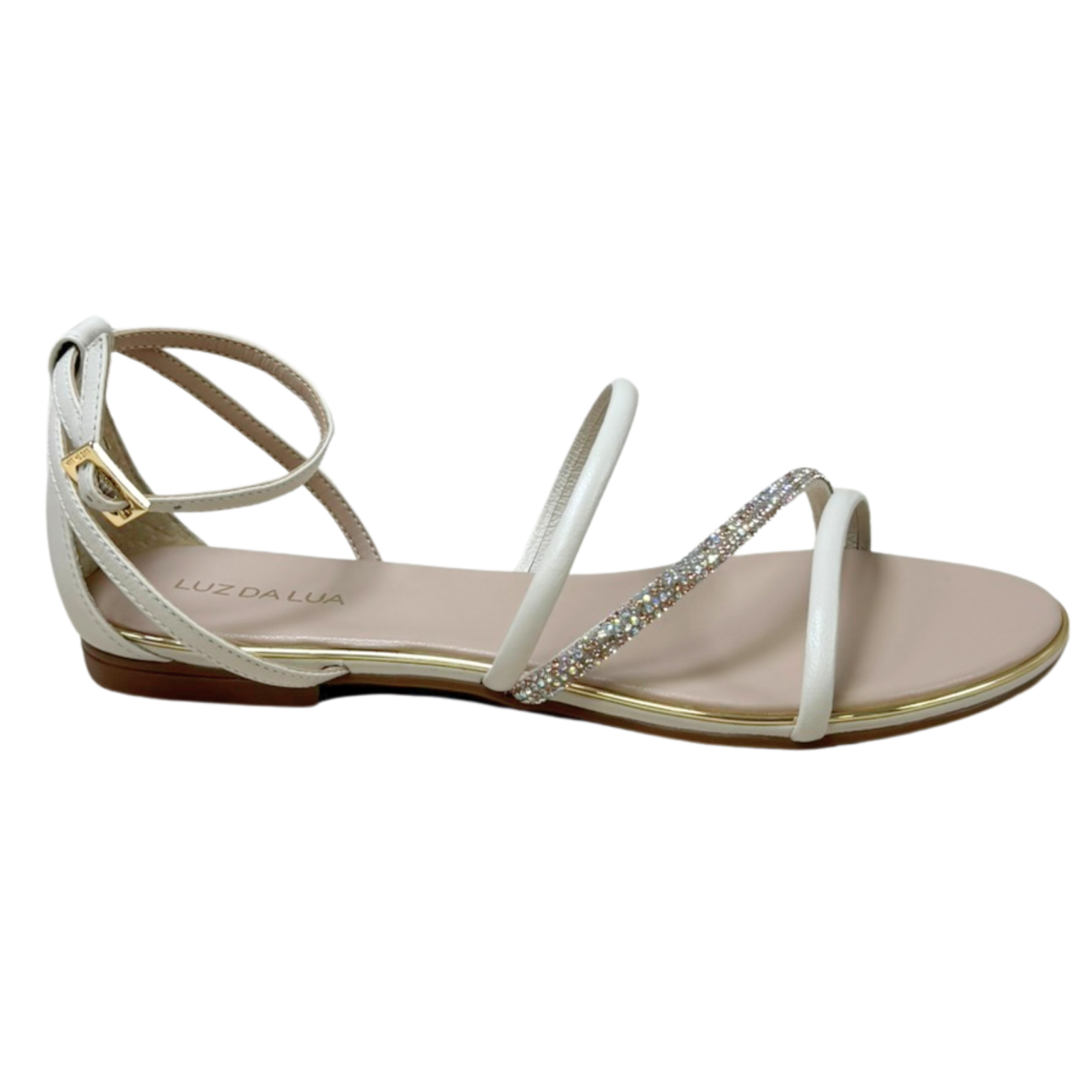 Sandália Luz da Lua 54870066 Couro Natural Strass Off White