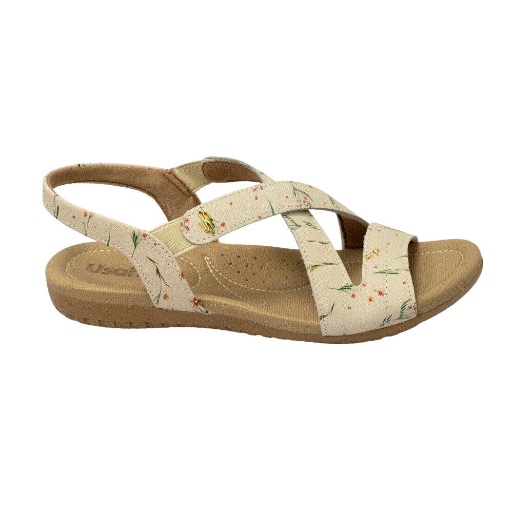 Sandália Usaflex R1874 Couro Natural estampado Bege