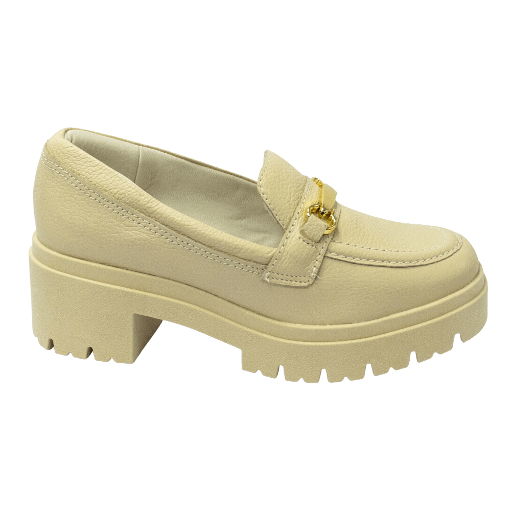 Sapato Usaflex AJ0904 Loafer plataforma em Couro Natural Vanilla Nude