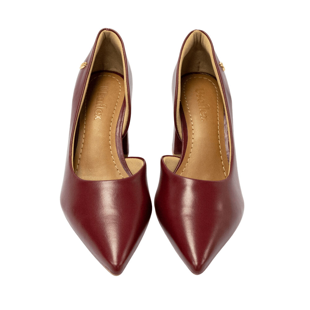 Sapato Usaflex AH0508007 Scarpin com Salto Bloco em Couro Natural