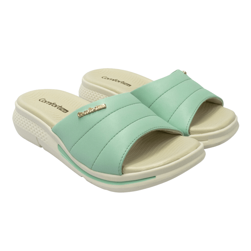 Sandália Comfort Flex Marfim/Verde Agua Feminino 22-68404 - Juventude  Calçados