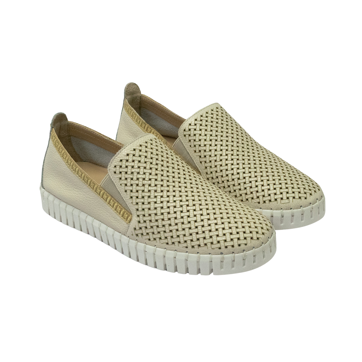 Tênis Luz da Lua 60130020 Slip On em Couro Natural Panna Off White
