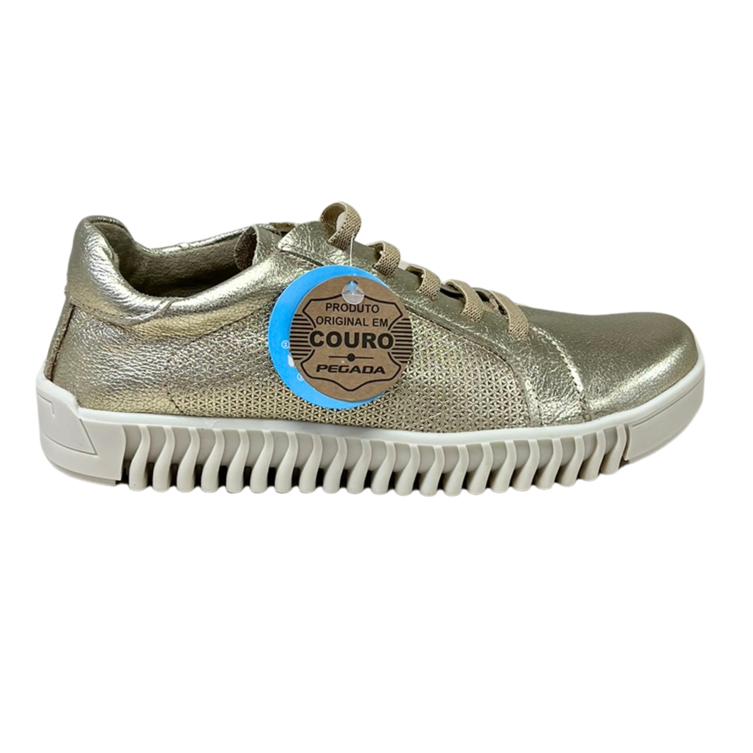 Tênis Pegada 210518-05 Couro Natural Burnished Dourado Islen