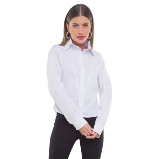 17047 9641 Camisa Casual Tricoline com Fitas Branco