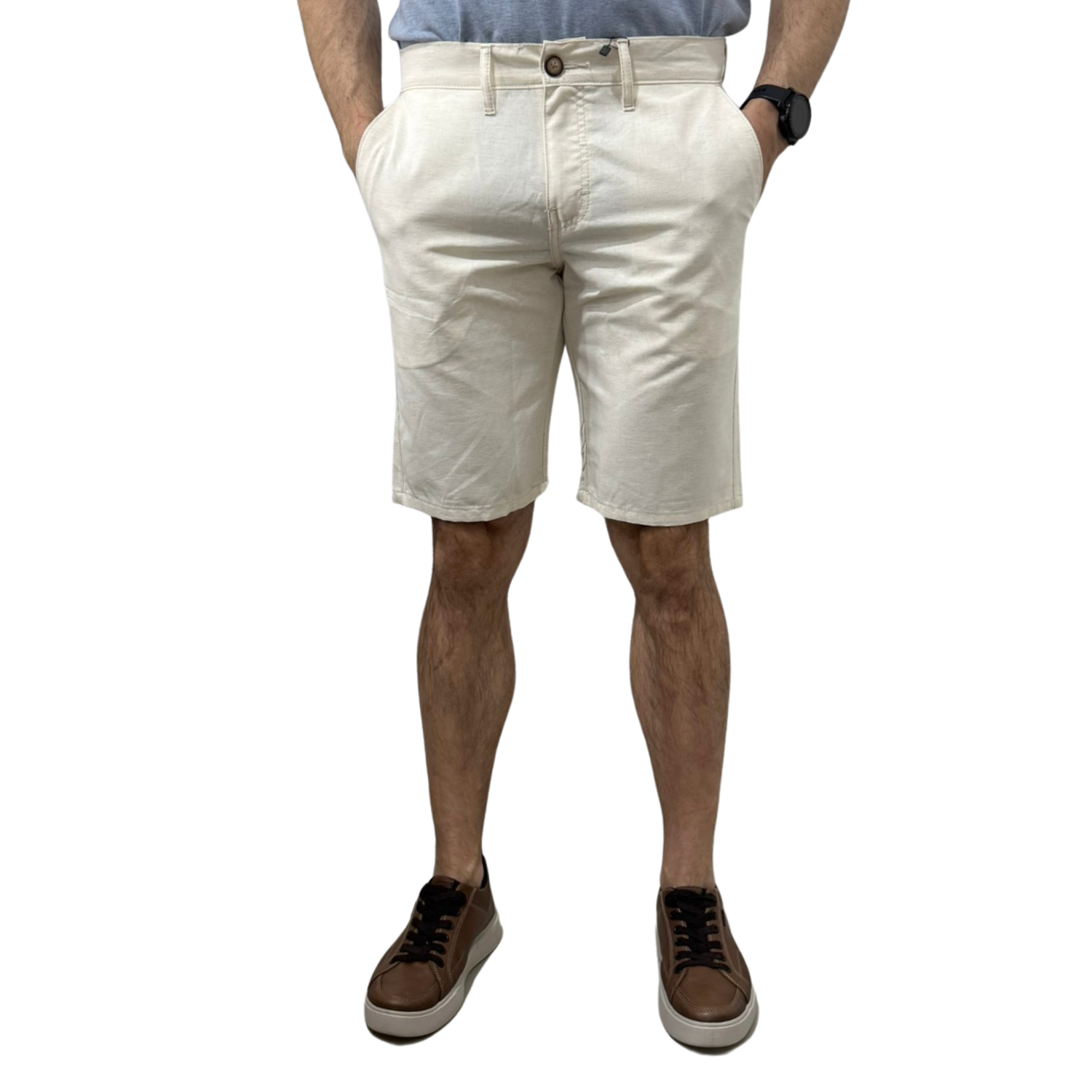 Bermuda Ogochi 3534009 Algodão e Linho com Bolso Faca