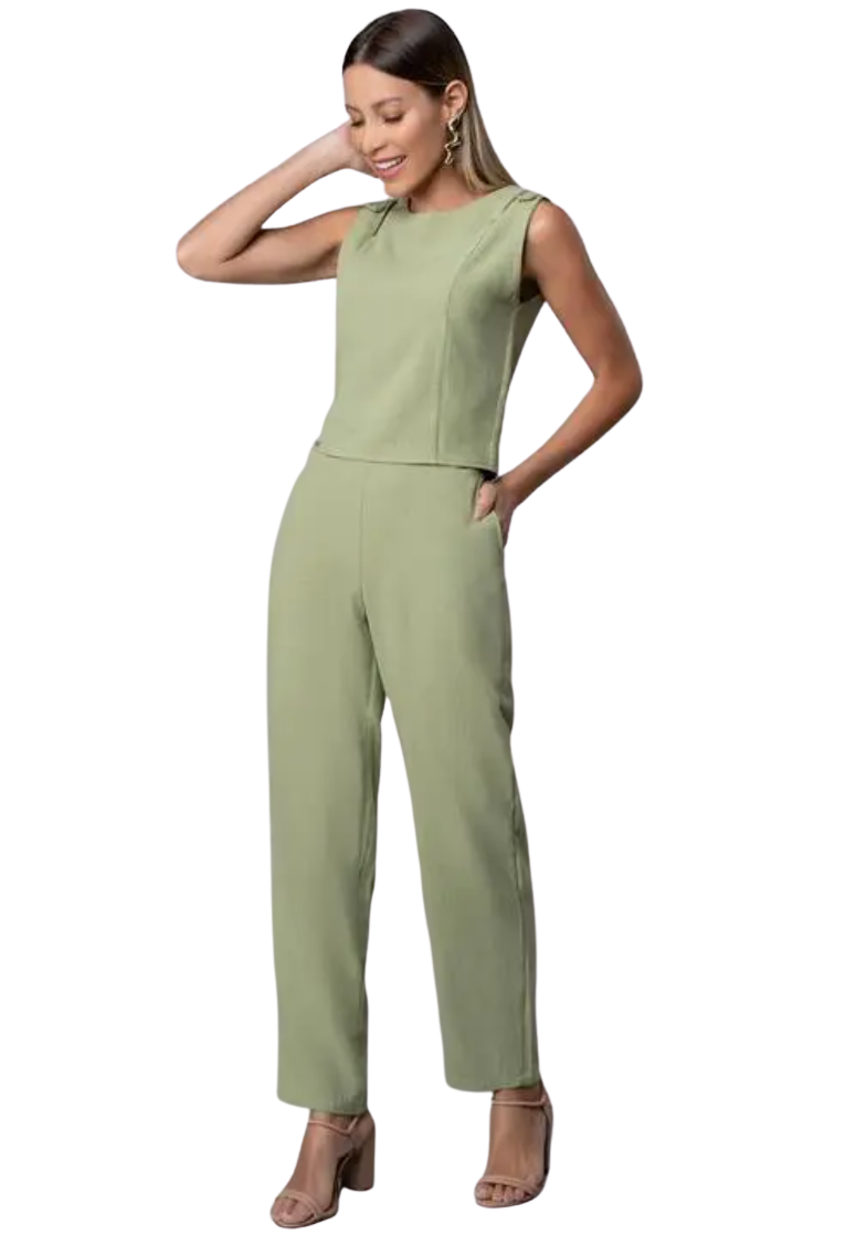 Blusa Rosa Tatuada 10532 Vancouver Detalhe de Botão na Alça Verde Menta