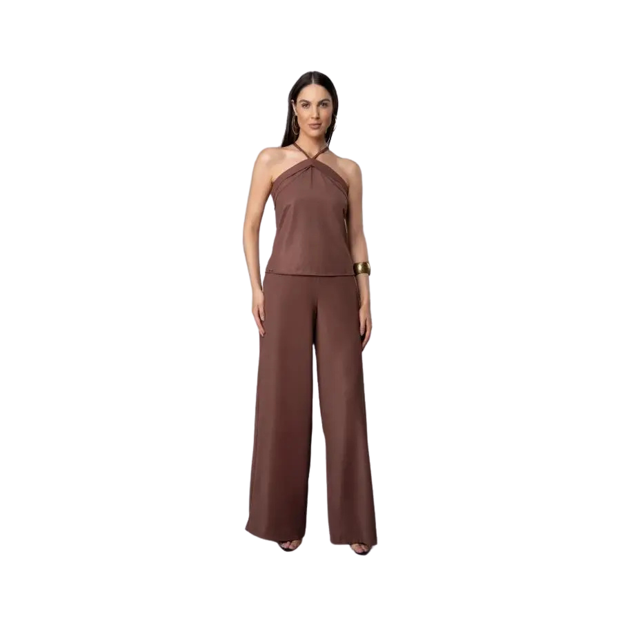 Blusa Rosa Tatuada 10541 Supreme Flow com Detalhe Café