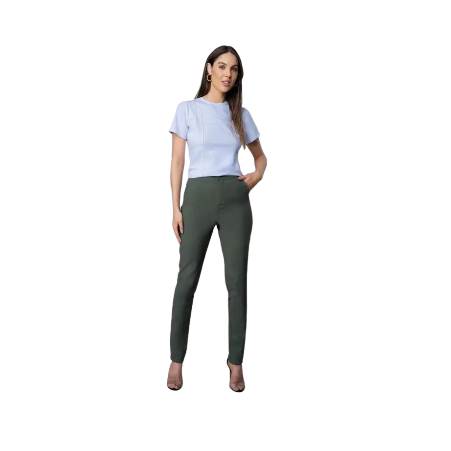 Calça Rosa Tatuada 10582 Skinny Tencel Verde Militar