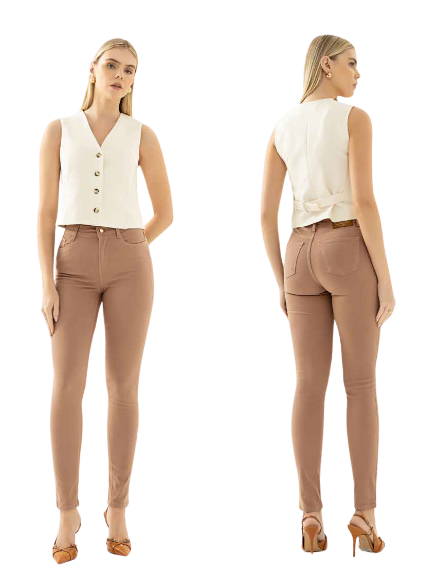 Calça Visual 103086 Jeans Skinny Feminina Café