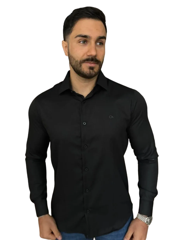 Camisa Ogochi 001520072 ML Essencial Slim Preto