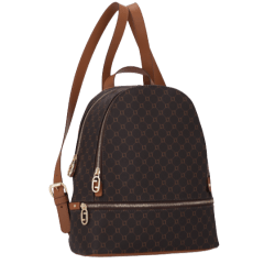Mochila Luz da Lua MC-1018 Couro Natural Monograma Café