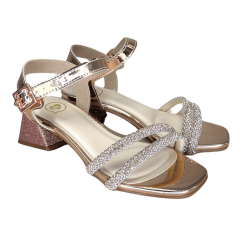 Sandália Molekinha 2347.107 Metal Glamour com Strass Rose