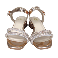 Sandália Molekinha 2347.107 Metal Glamour com Strass Rose