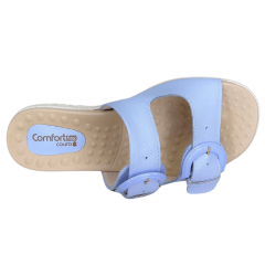 Chinelo ComfortFlex 2345404 Couro Natural Relax Soft Azul