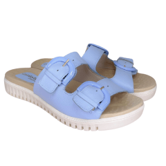 Chinelo ComfortFlex 2345404 Couro Natural Relax Soft Azul