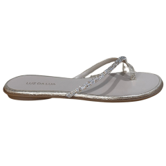 Chinelo Luz da Lua 52210068 Couro Natural Vênus com Strass