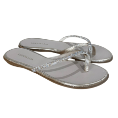 Chinelo Luz da Lua 52210068 Couro Natural Vênus com Strass