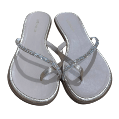 Chinelo Luz da Lua 52210068 Couro Natural Vênus com Strass