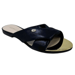 Chinelo Luz da Lua 53120036 Couro Natural Puntini Preto
