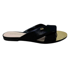 Chinelo Luz da Lua 53120036 Couro Natural Puntini Preto