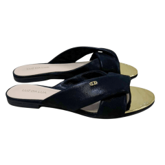Chinelo Luz da Lua 53120036 Couro Natural Puntini Preto