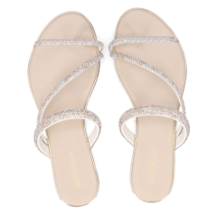 Chinelo Luz da Lua 54870052 Couro Natural com Strass Ouro