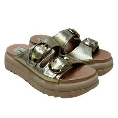 Chinelo Pegada 234405-07 Couro Natural Burnished Ouro
