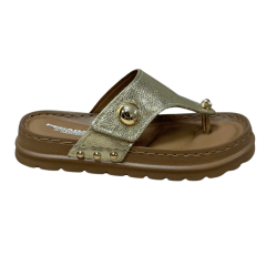 Chinelo Pegada 234702-04 Couro Natural Burnished Ouro