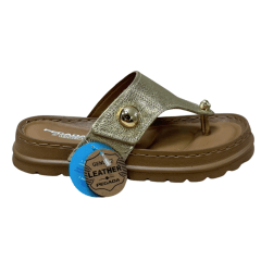Chinelo Pegada 234702-04 Couro Natural Burnished Ouro