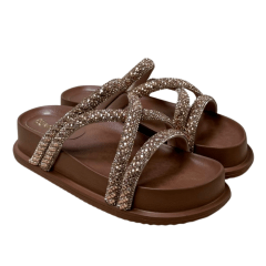 Chinelo Santinelli 1550-001-252 Papete com Strass Caramelo