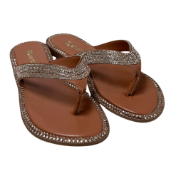 Chinelo Santinelli 1618-016-252 Rasteirinha Strass Caramelo