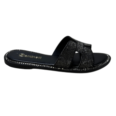 Chinelo Santinelli 1618-019-252 Rasteirinha com Strass Preto