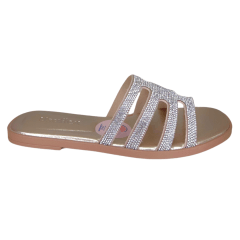 Chinelo Usaflex AK3105 Couro Natural com Strass Dourado