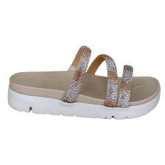 Chinelo Usaflex AM1103 Couro Natural com Strass Vanilla