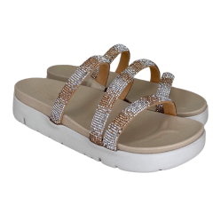 Chinelo Usaflex AM1103 Couro Natural com Strass Vanilla