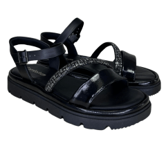 Sandália ComfortFlex 2446404 Verniz Show Preto