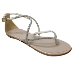 Sandália Luz da Lua 52210065 Couro Natural com Strass Bege